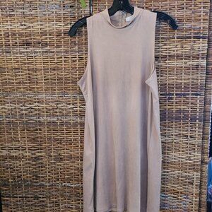 San Souci Faux Suede Sleeveless Dress Buckskin Cream Color Sz M Mock Neck